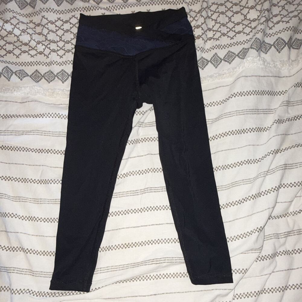 Women’s ZYIA Active Black/Blue Abstract Waistband Ankle Leggings High Rise 6-7